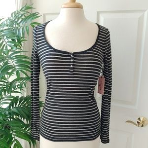 Juicy Couture Black and White Striped Long Sleeve Top